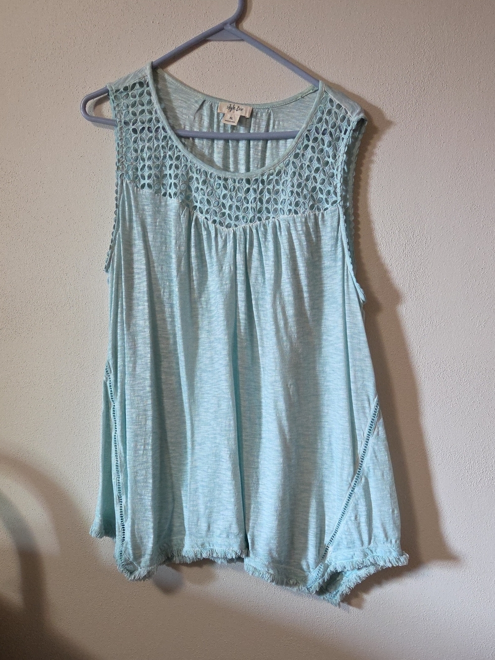 Style & Co Brand Light Aqua Crochet Yoke Sleeveless Tank